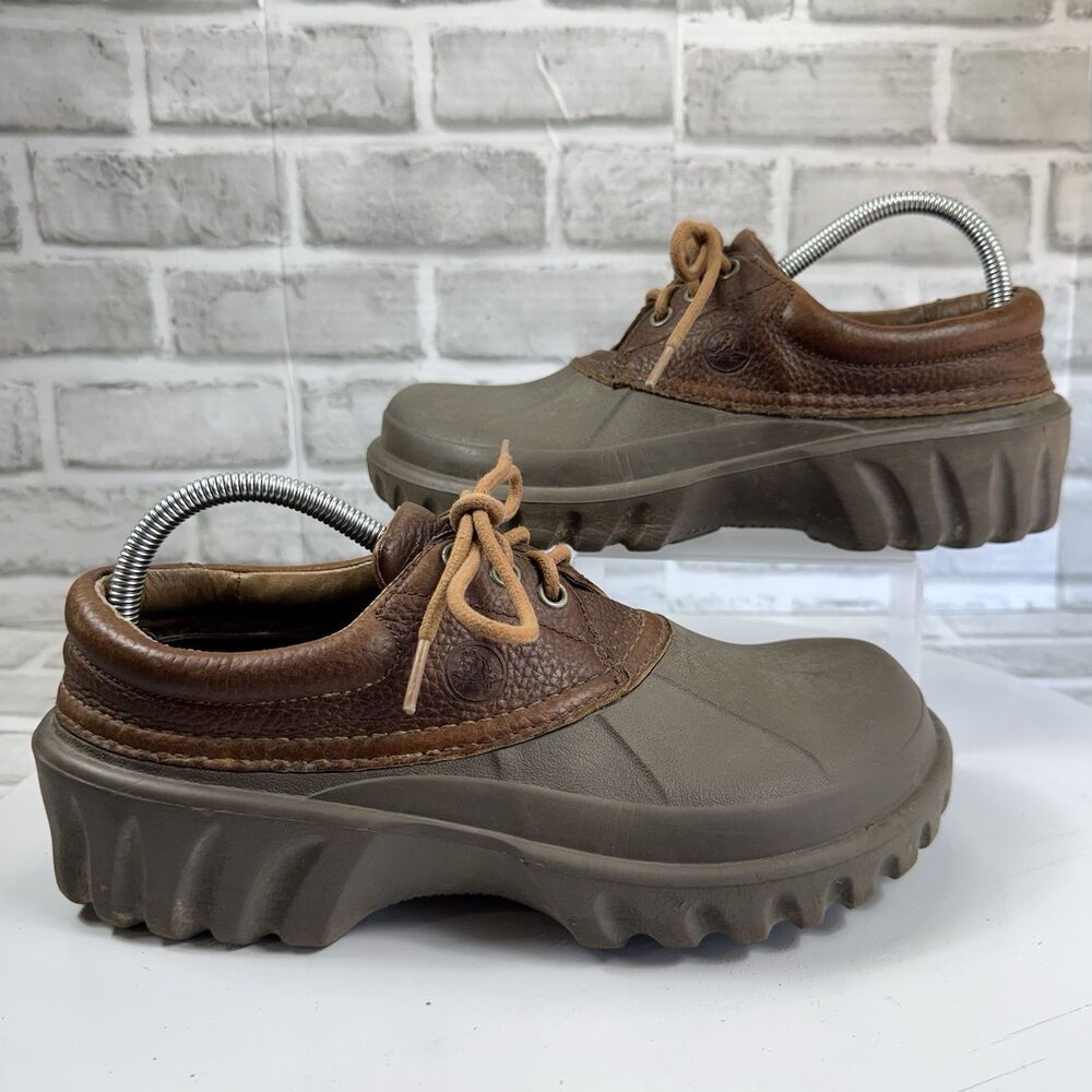 Crocs All Terrain Axle Men's 8 Brown Leather Duck Boat Lace Up Clogs Comfy Shoes
